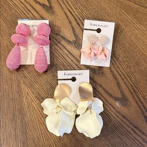 Francesca's Pink and Cream Floral Drop Earrings Trio